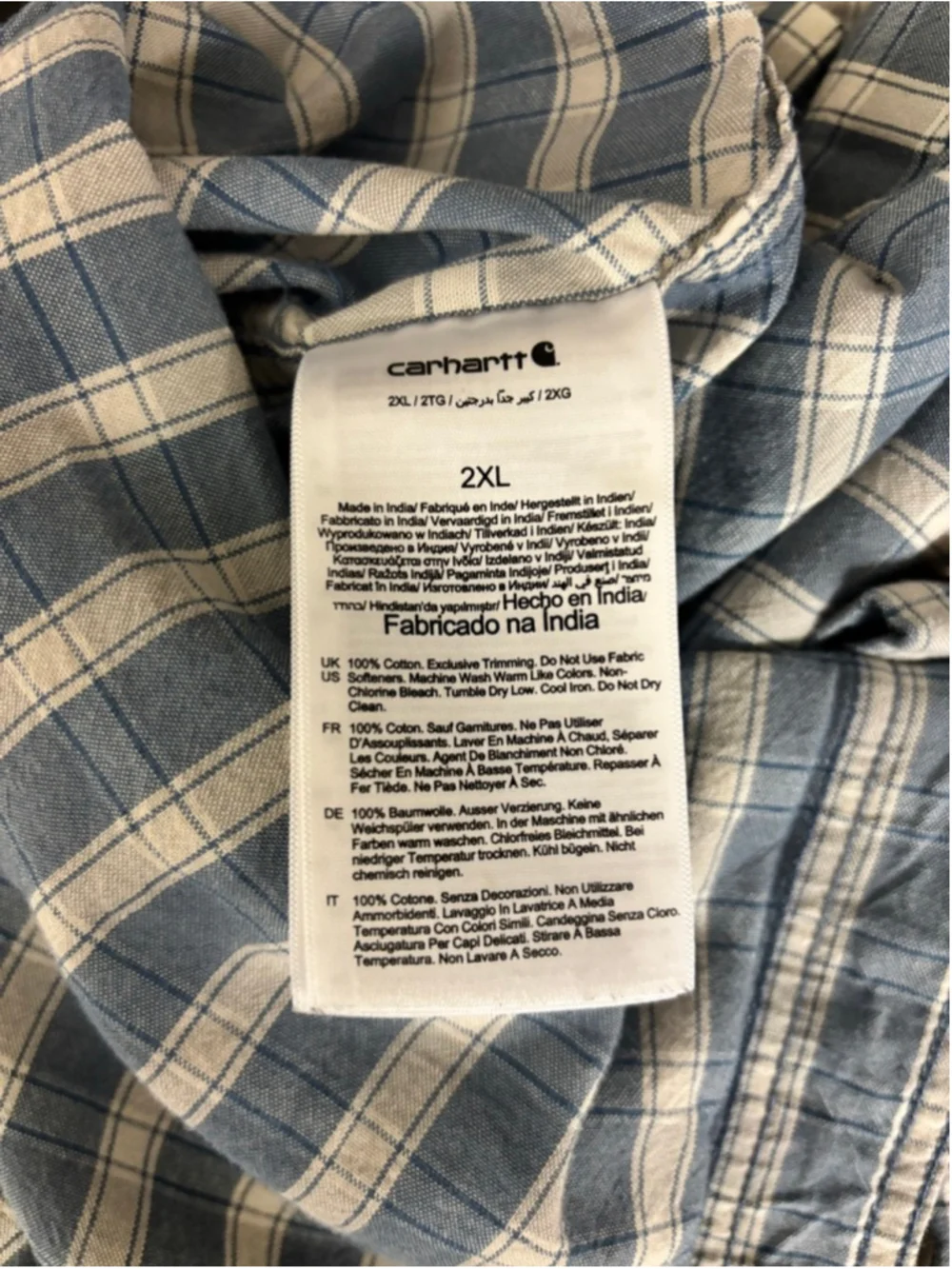 Carhartt Casual Button Down Shirt XXL Blue White Plaid 100% cotton loose fit